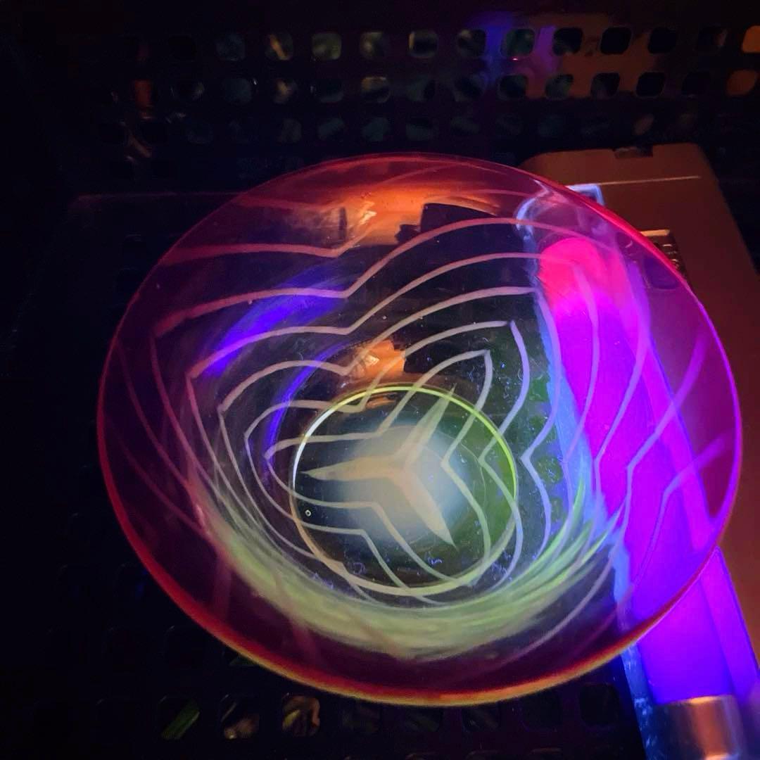 骨董 時代ガラス 超希少 金赤フチ 反り口 澤瀉紋 氷コップ 氷