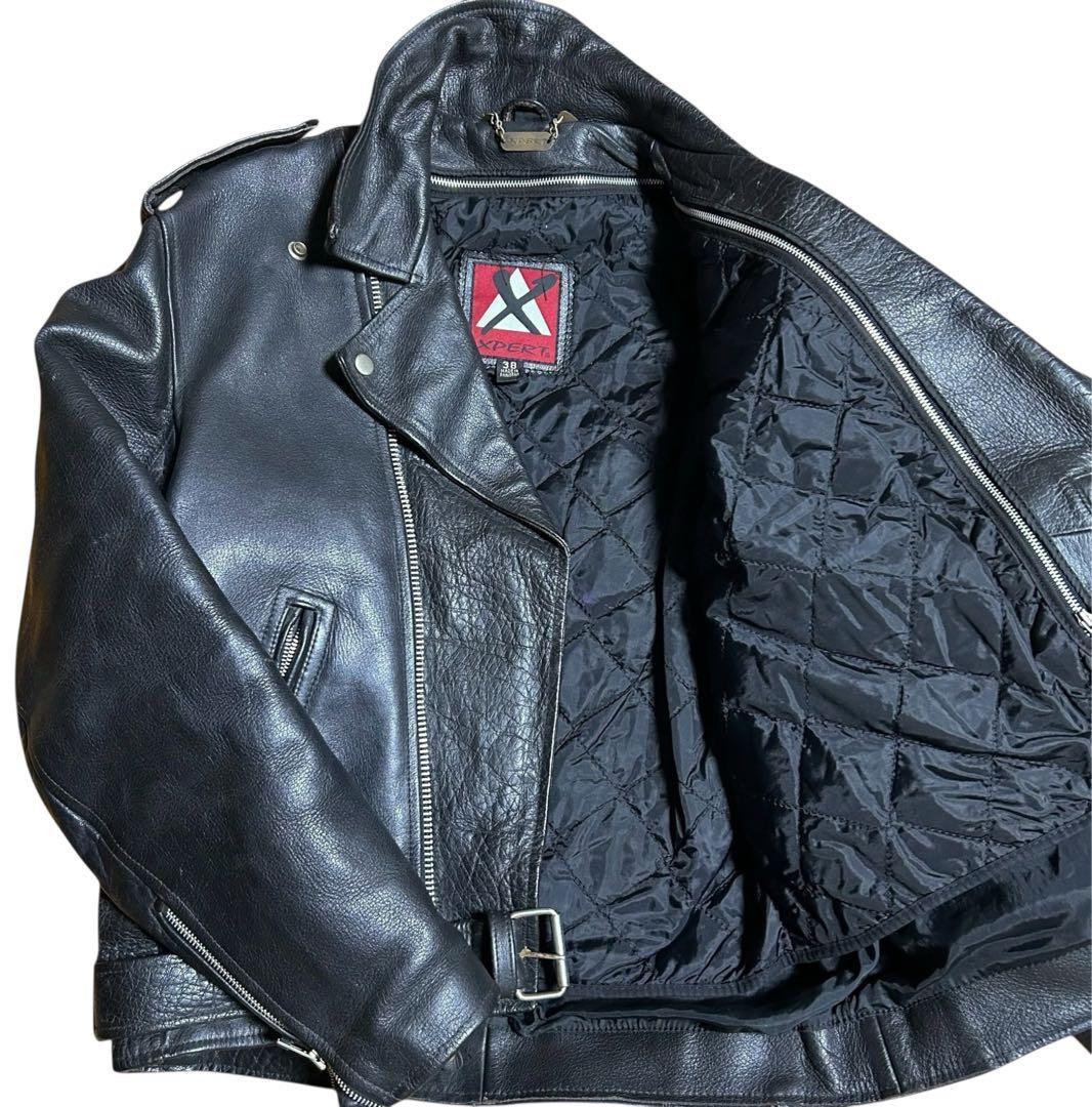 XPERT ダブルライダース レザージャケットブラック黒 キルティング 38