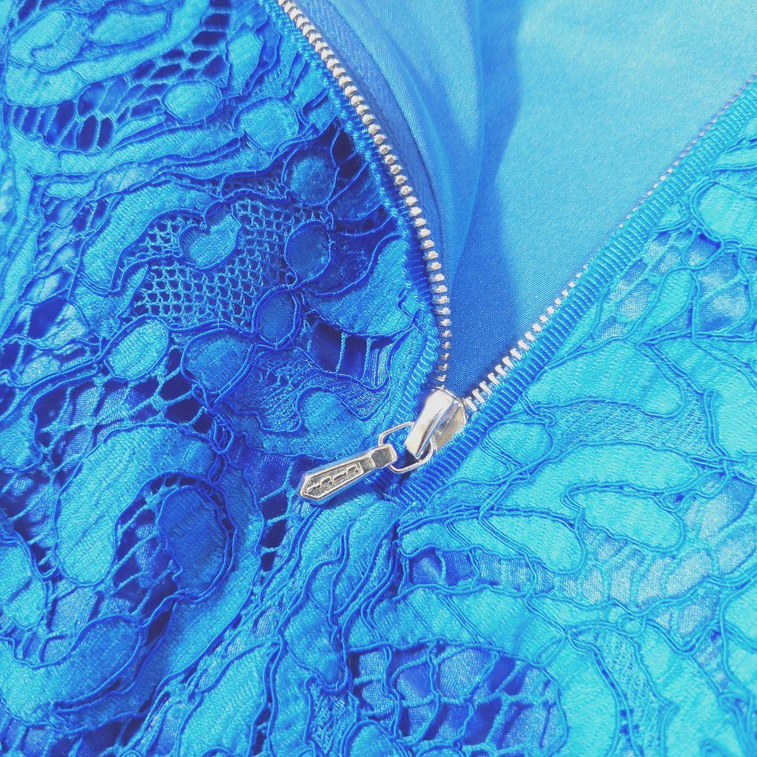 ドゥロワー DRAWER レース スカート ブルー 裏地 シルク 定価9.6万