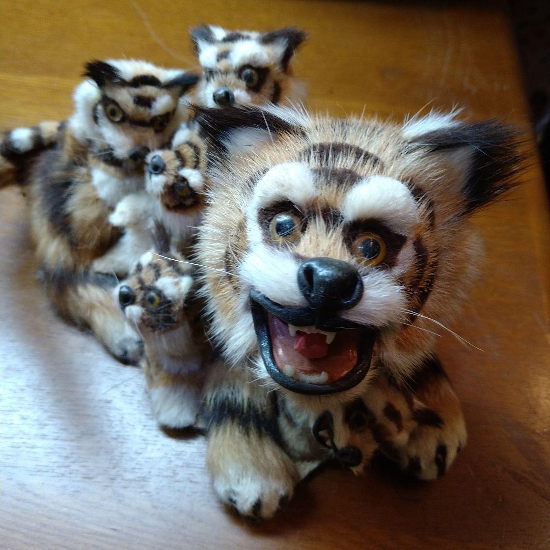 虎の親子の置物C ビンテージ ハンドメイド 首振り 一点物