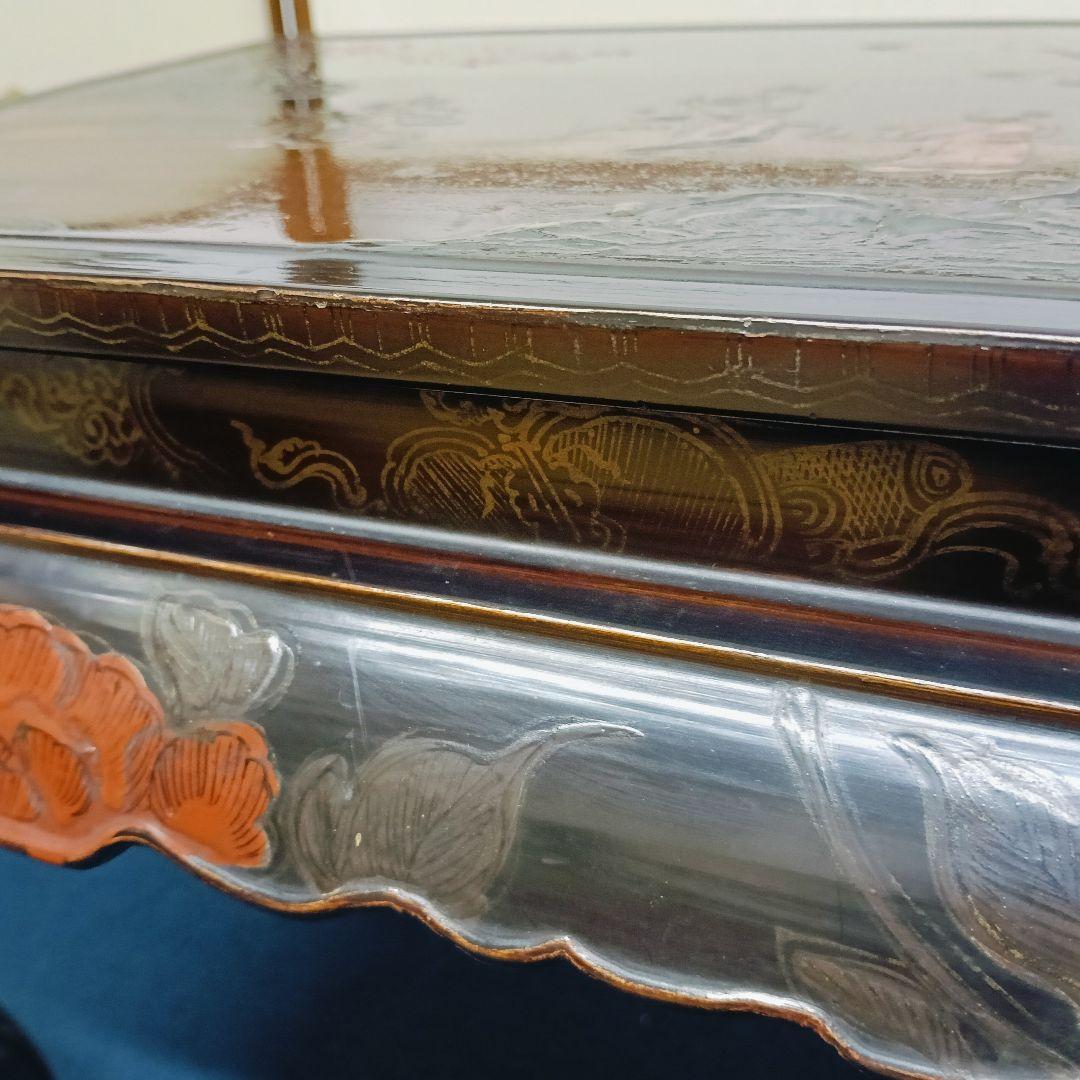 金燕様専用AN18 時代物 木製漆 平卓 漆絵巻 螺鈿 花台 香炉台