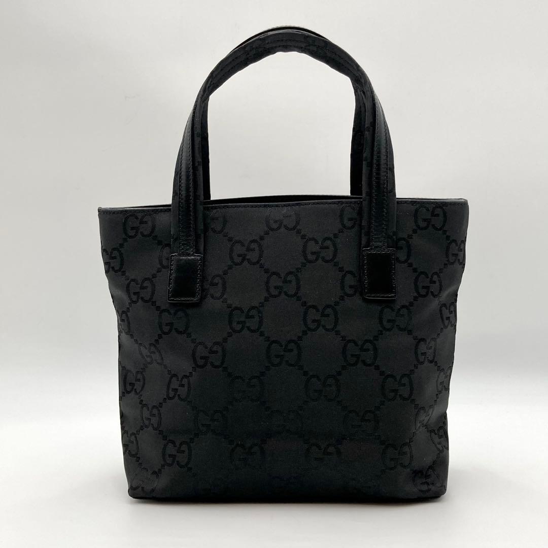 ヤス✨GUCCI ハンドバッグ 黒 ナイロン GG 総柄 モノグラム ミニ