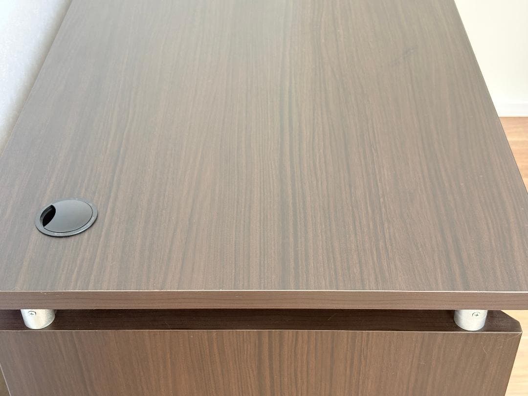 ダークブラウン L字型パソコンデスク 引き出し付き