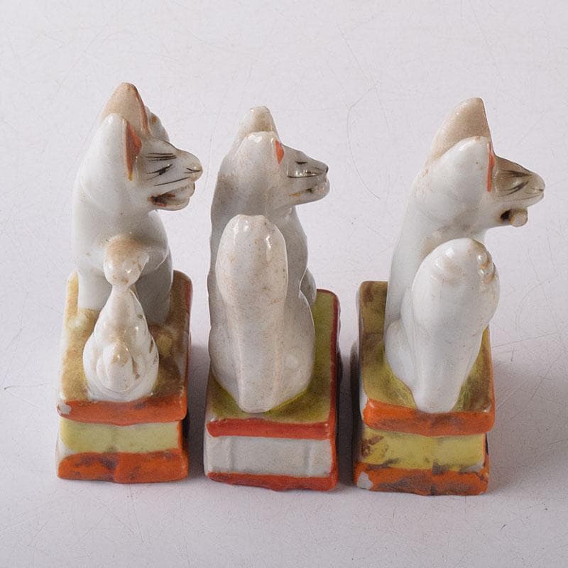 陶器製 色絵金彩 お稲荷さん 狐 3点まとめて M R8593