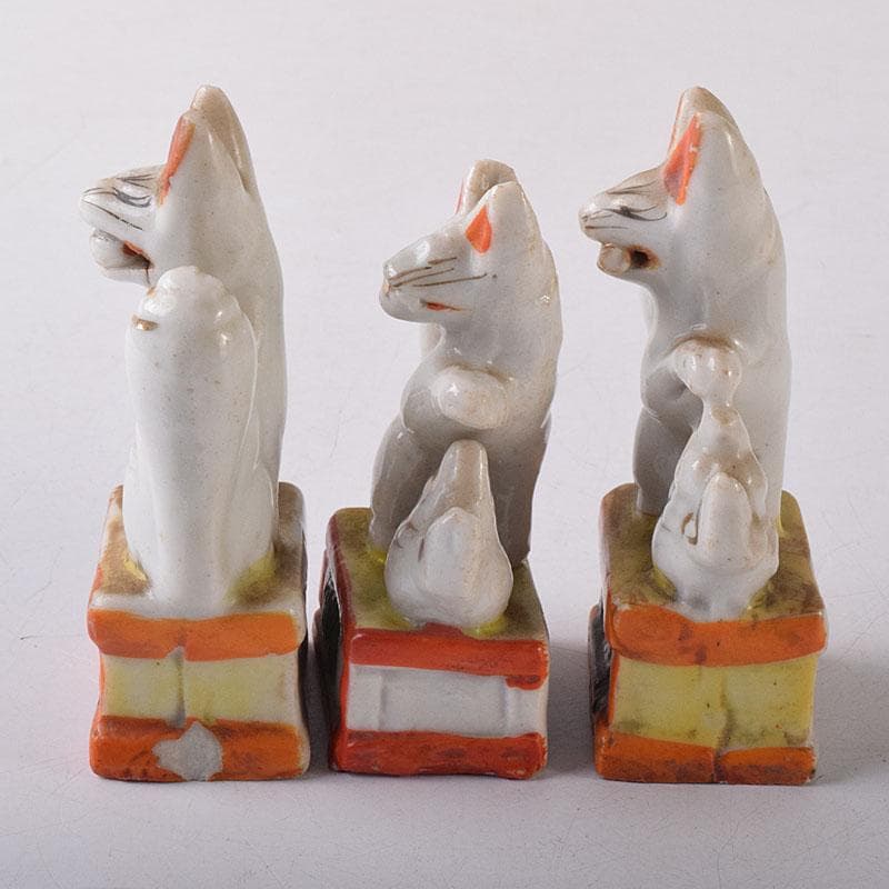 陶器製 色絵金彩 お稲荷さん 狐 3点まとめて M R8593