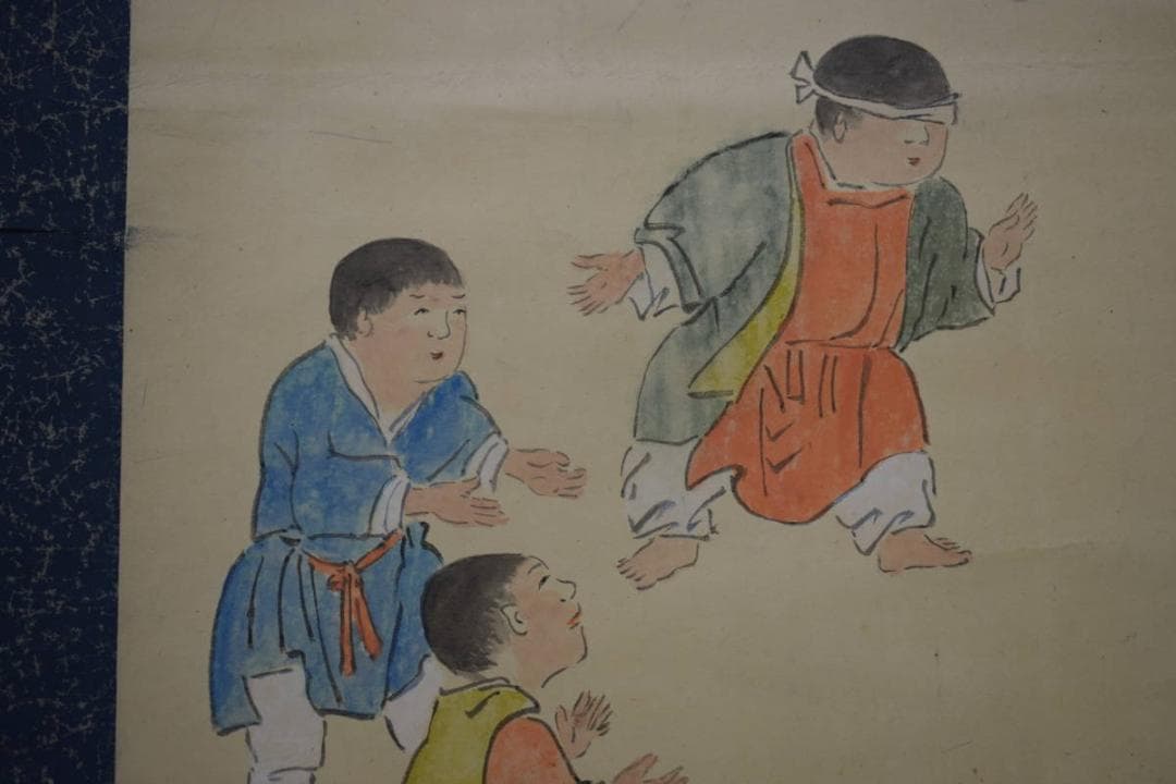 真作/雪渓/遊童子図/布袋屋掛軸HE-733