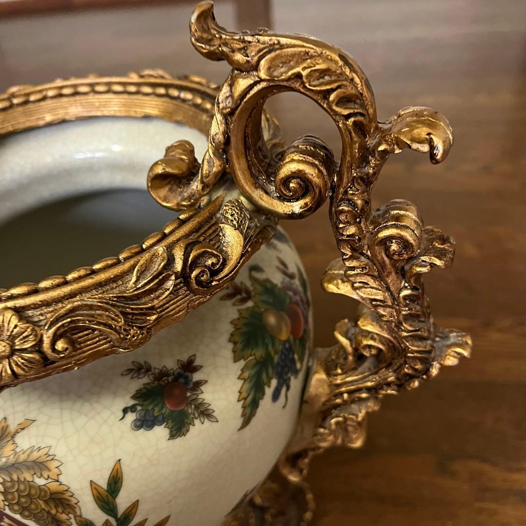 美品】ヴィクトリアンスタイル 花瓶 陶器製 レトロ品 花柄模様 重さ2.7