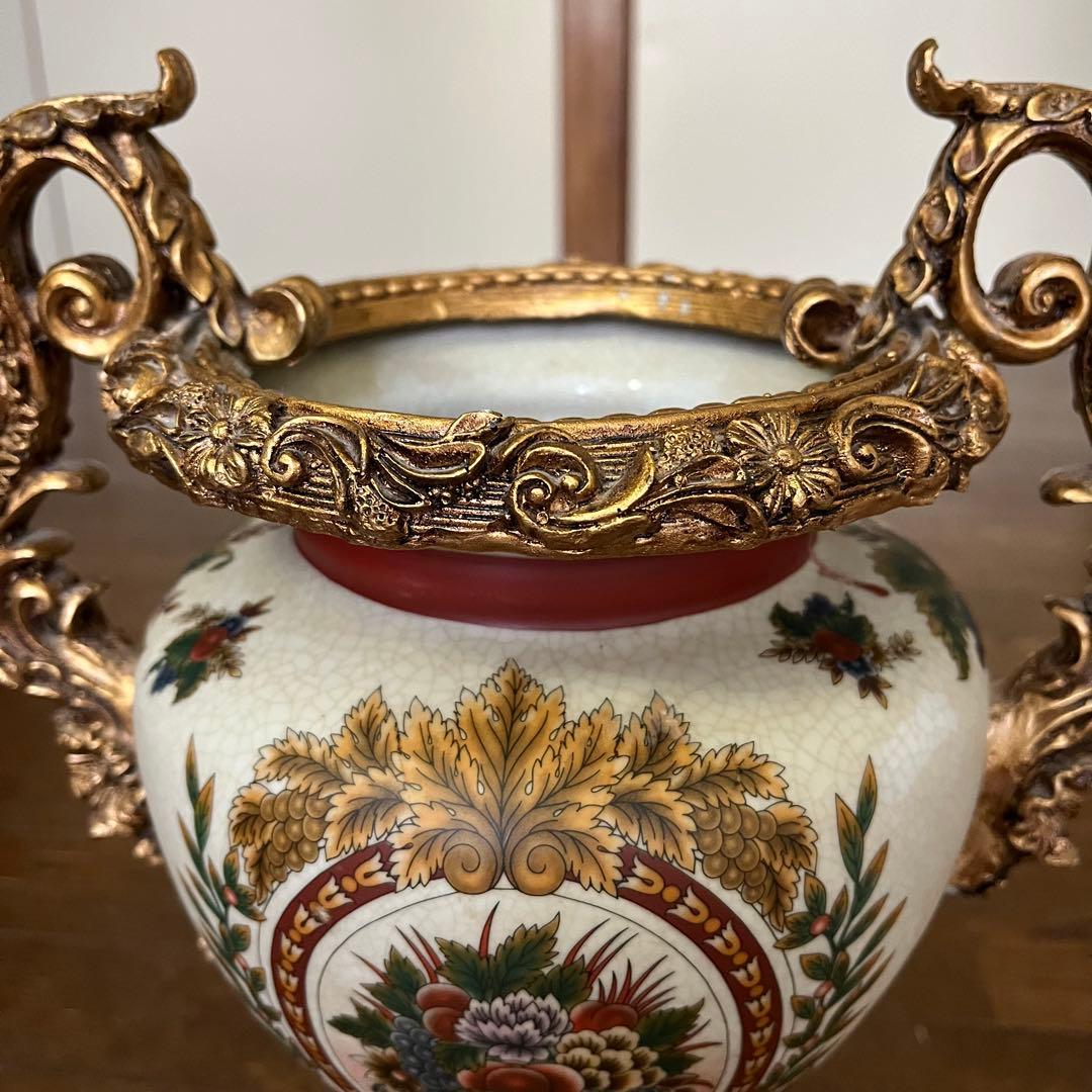 美品】ヴィクトリアンスタイル 花瓶 陶器製 レトロ品 花柄模様 重さ2.7