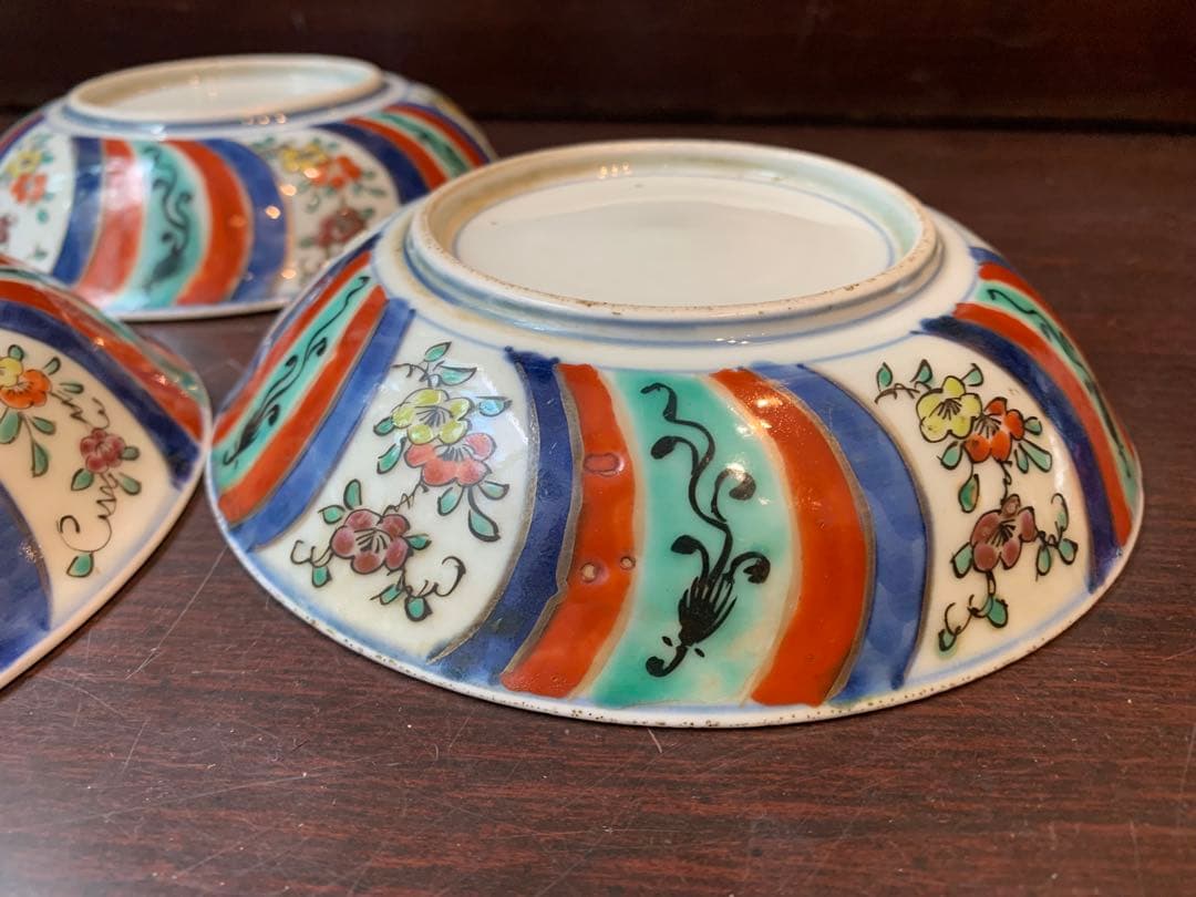 古伊万里　色絵　なます皿　3枚　江戸期　傷無し　「福」