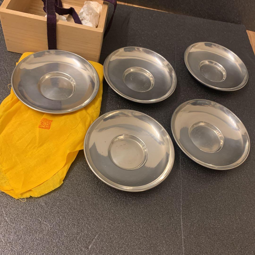 秦蔵六 純錫園式茶托 5客揃 煎茶道具 蔵苑造在銘 共箱 園式、静壽居