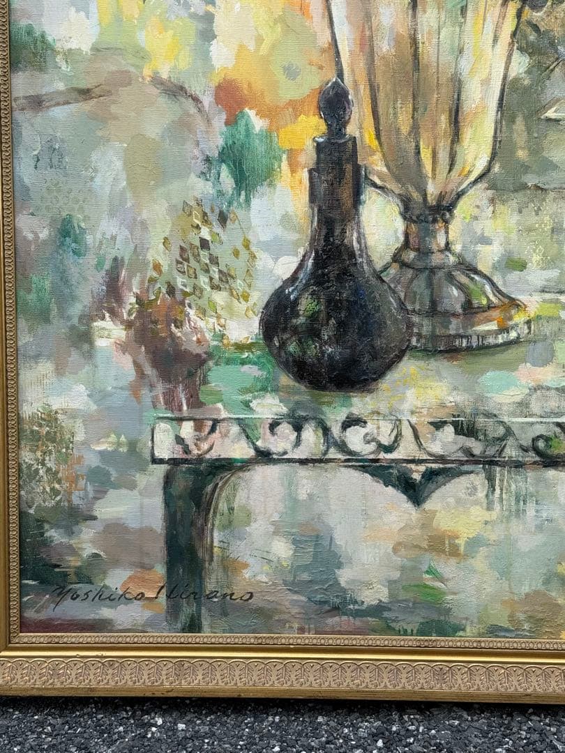 平野能子作　油彩絵　窓辺　直筆　額装　P100号　送料込み250821