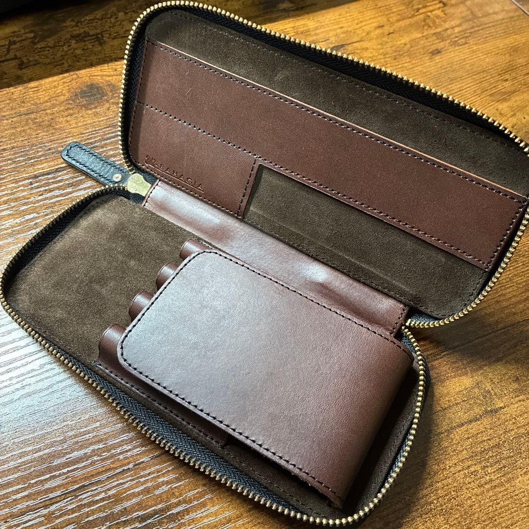 Bahagia & Craft レザー 筆箱 黒 バハギア ラウンドジップペンケース