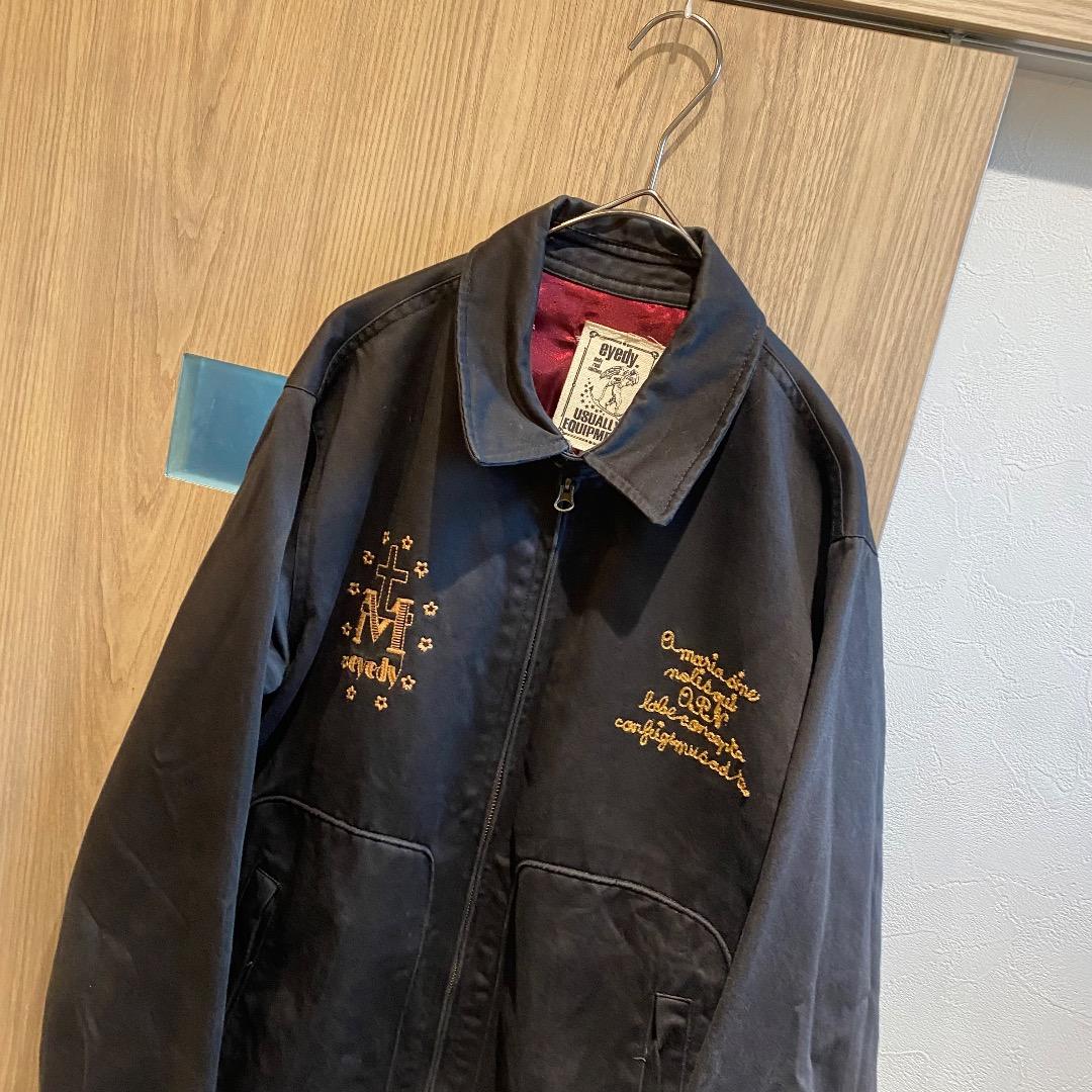 eyedy M ルード系 英字 マリア像 刺繍 ブラック ワークジャケット