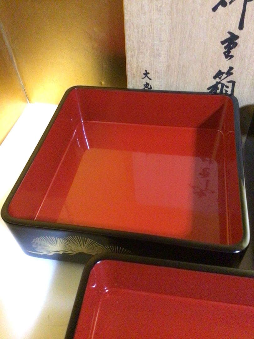 木製 沈金 三段重箱 共箱付き