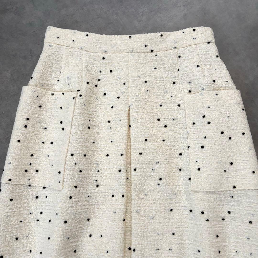 美品　Renéルネ　TISSUEネップツイード　オフホワイトスカート　ミモレ丈