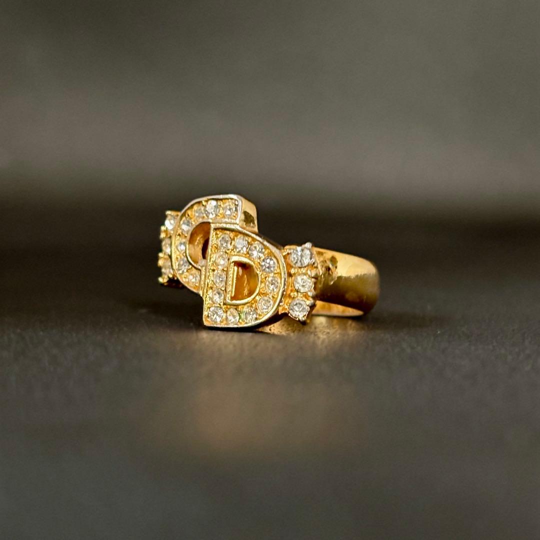 【良品】【クリスチャンディオール】CD ロゴ ラインストーン リング 12号