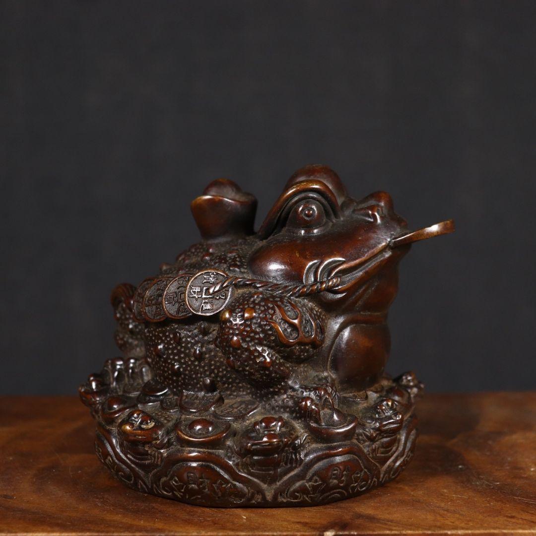 銅製 金蟾 招財進宝 開運 風水 招財 置物 工芸品 装飾品