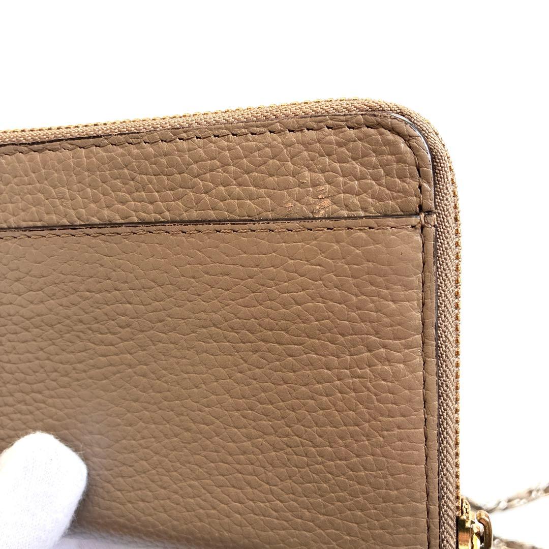 A.D.M.J. チェーン　ショルダーウォレット　レザー　グレー トープ ピンク