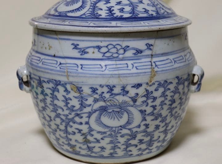 中国清時代染付壺アンティーク送料込み0406