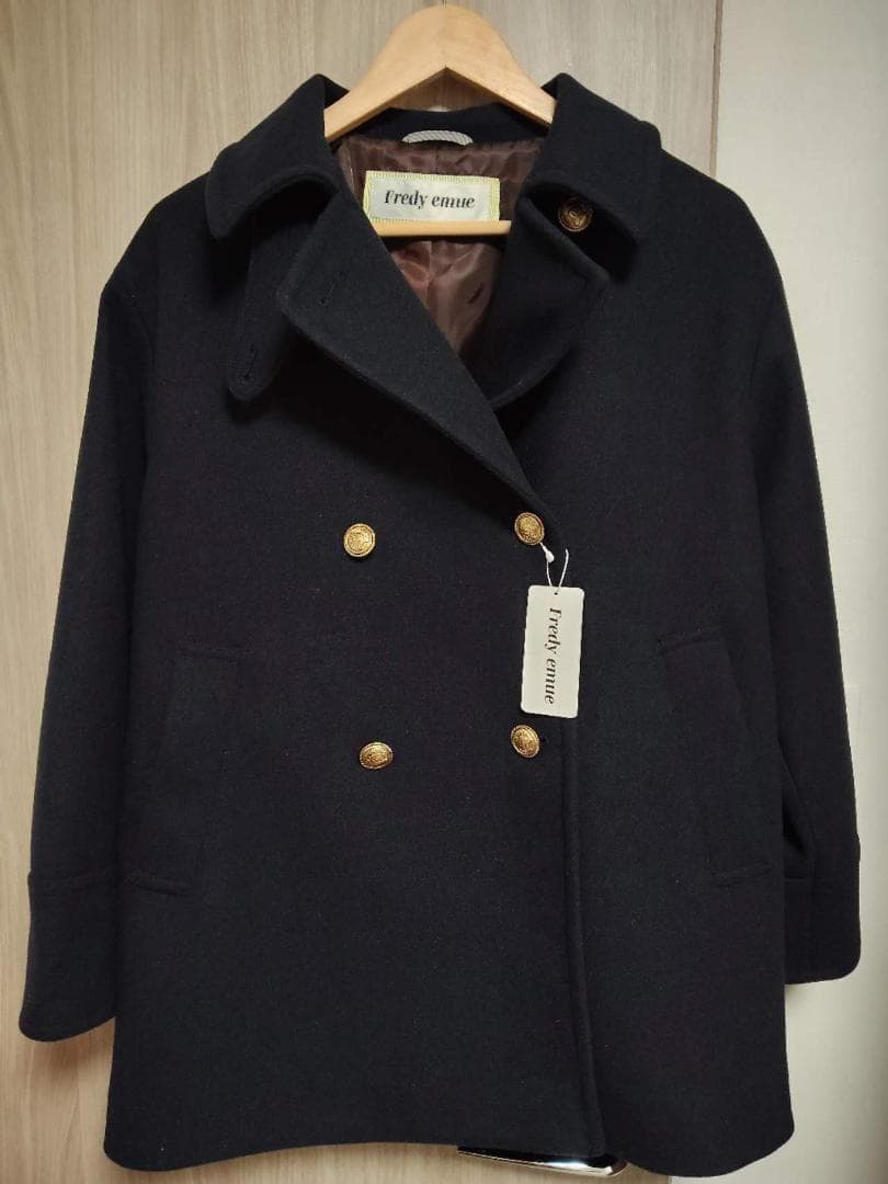 タグ付き 2025AW fredy emue ウール混ミドル丈Pコート ネイビー