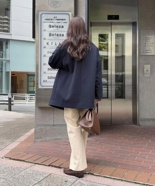 タグ付き 2025AW fredy emue ウール混ミドル丈Pコート ネイビー