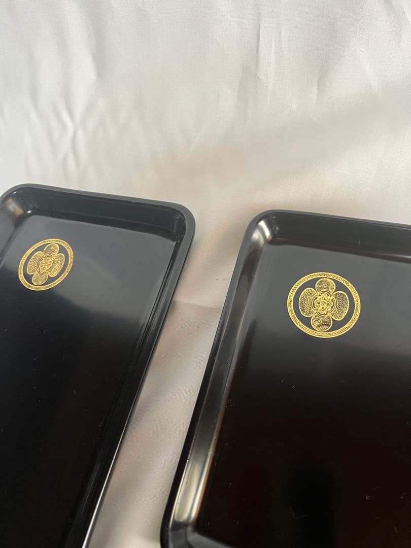 未使用品 輪島塗 黒漆器膳 3枚セット 家紋 木瓜紋 切手盆 箱付 漆器 黒