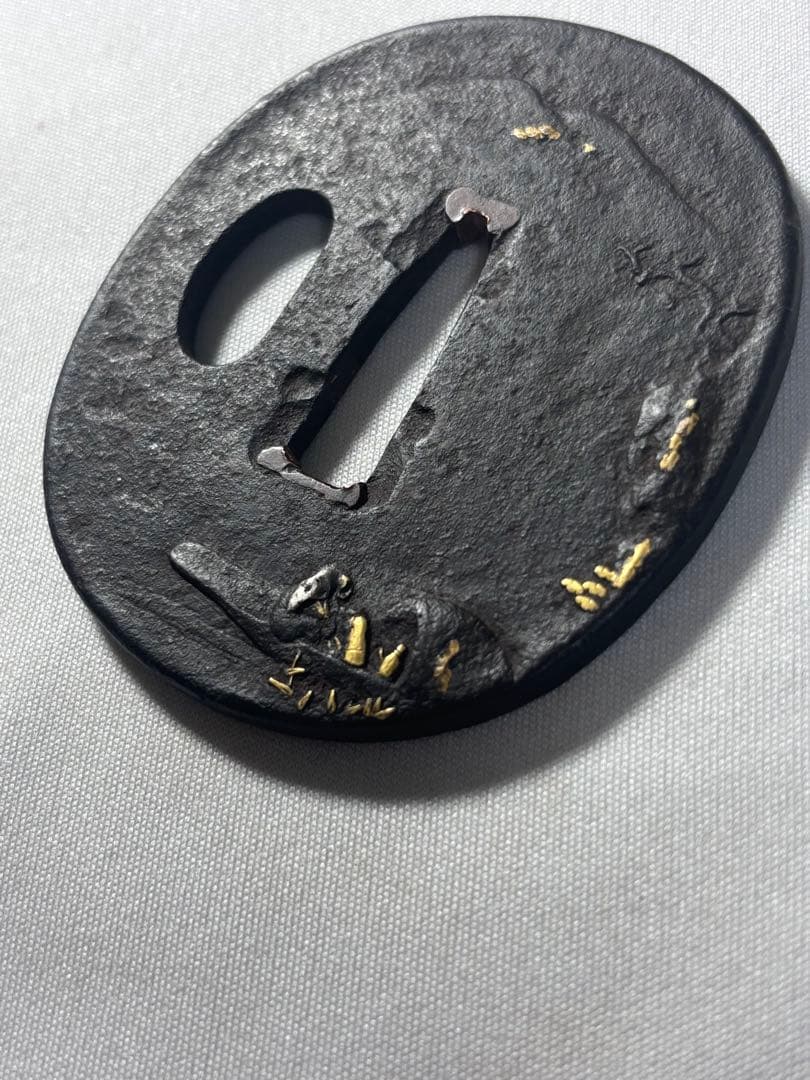 鐔鍔つば　見事な鉄味　山水風景図　風情のある図柄　金家　江戸時代