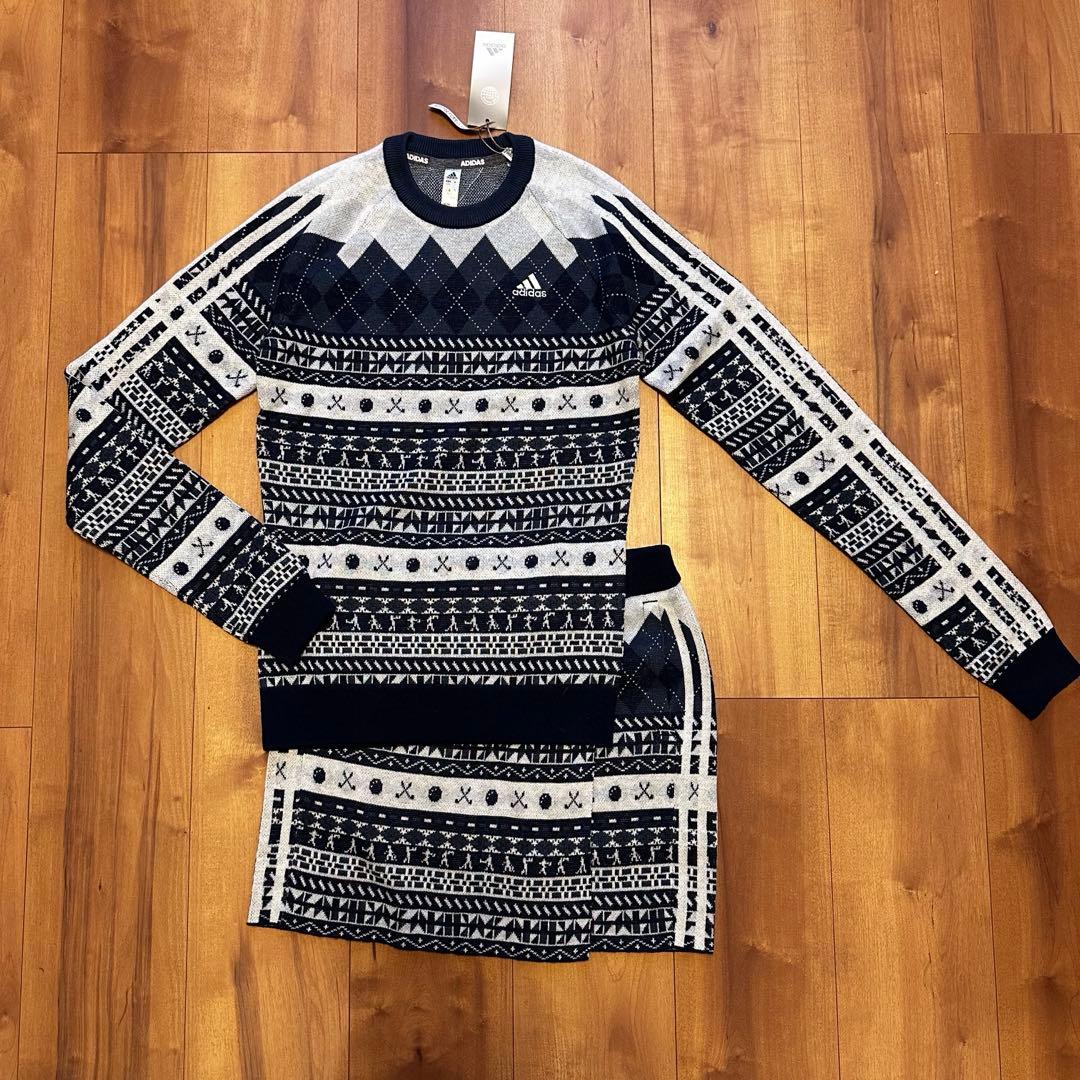 長袖　ニット　セーター　巻きスカート　セットアップ　秋冬　ウール混　ネイビー　S