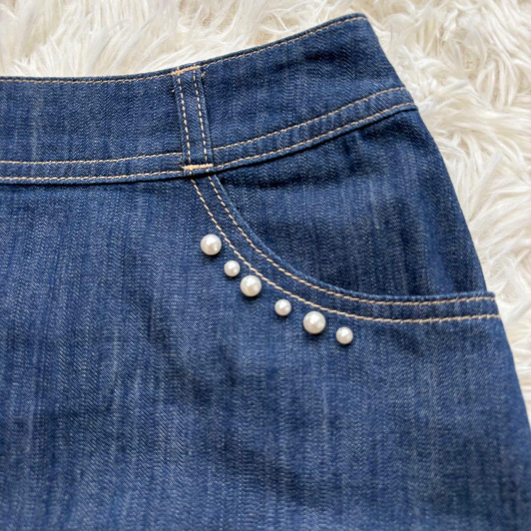 新品 エムズグレイシー 24AW パールスタッズ付きデニムスカート 近年モデル