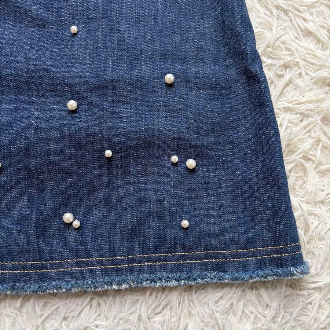 新品 エムズグレイシー 24AW パールスタッズ付きデニムスカート 近年モデル