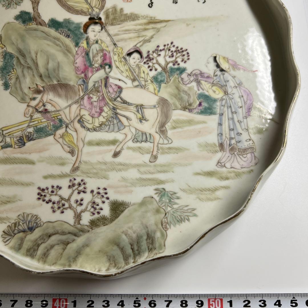 中国清時代　粉彩人物画大皿　幅約27.5㎝　東Y7-0702⭐︎2Fトニエ