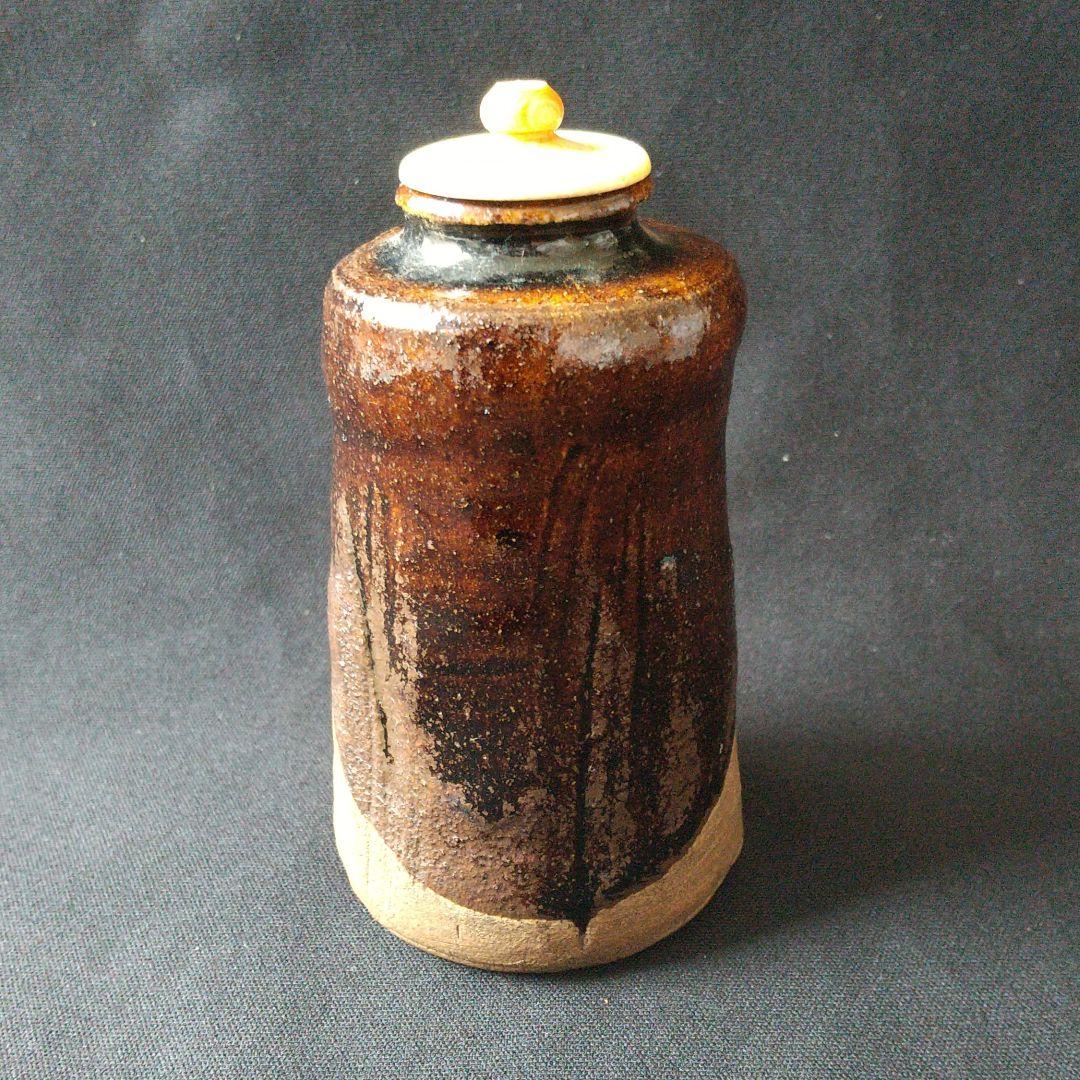 特別出品 桃山～江戸初期 織部瀬戸釉茶入 古箱あり 美術館級 茶道具