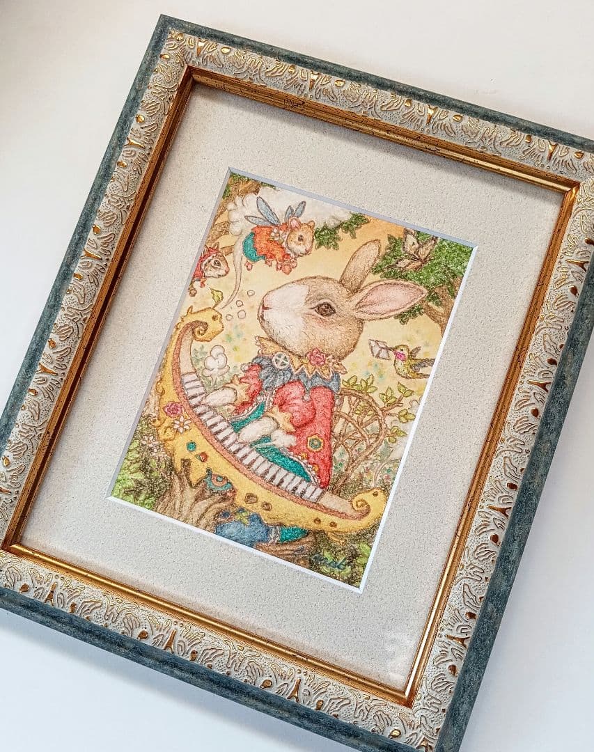 原画】『共鳴する森の音』ウサギの絵 オルガン