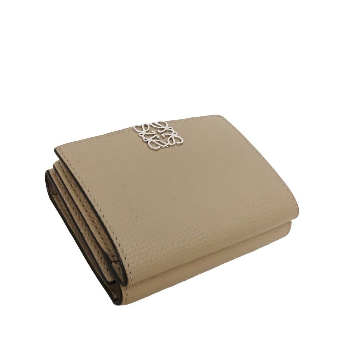 本物 良品 ■ロエベ■アナグラム トライフォールド ウォレット グレージュ 財布
