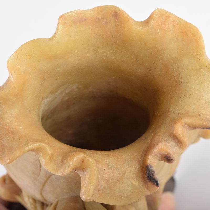 中国 玉石寿山石 花草刻 飾壷 花壷 置物 時代箱 C 8452