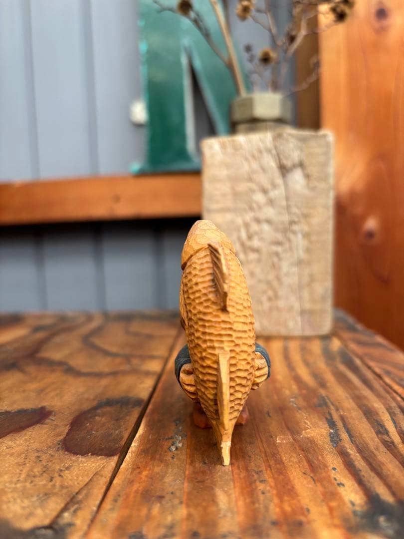 藤岡孝一 木彫 ポルックス 小人 魚を抱える小人 b 北海道作家 彫刻