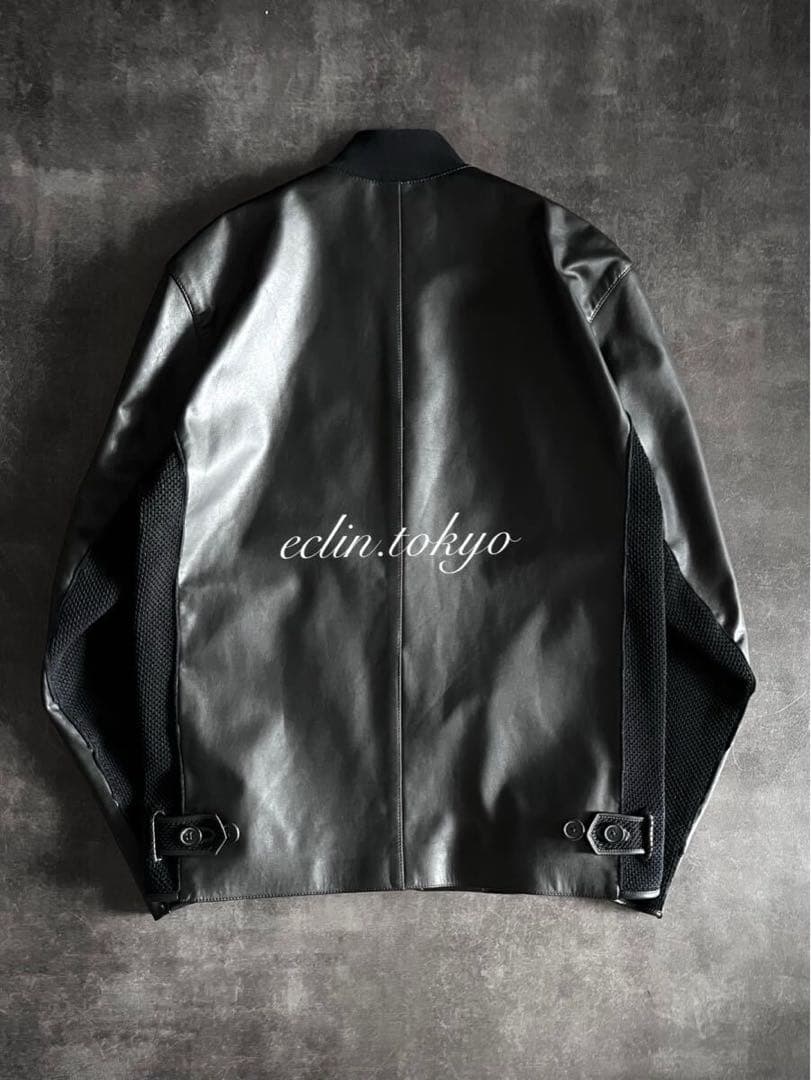 HERMES 《ニット切替》シングル レザー ライダース ジャケット E4704