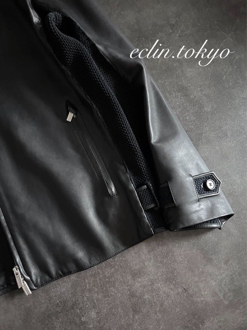 HERMES 《ニット切替》シングル レザー ライダース ジャケット E4704