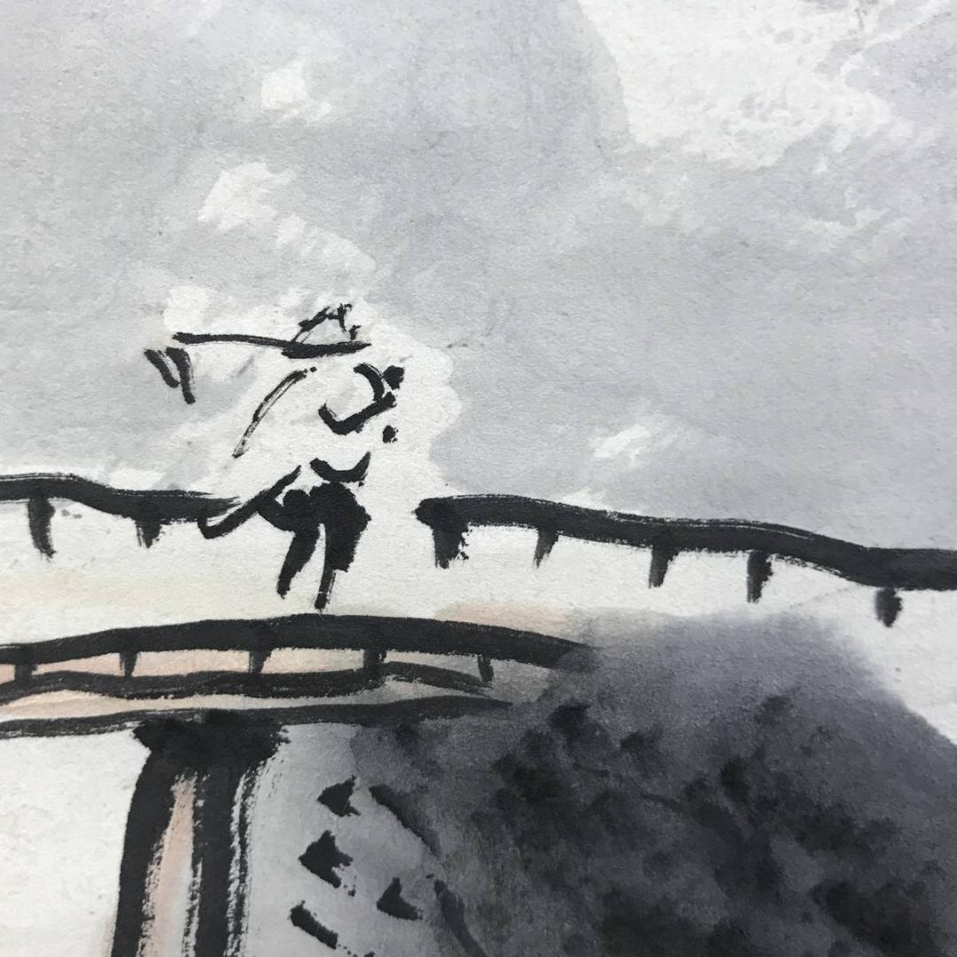 真作/寺崎廣業/寺崎広業/雪景山村図/山水図/掛軸/名家伝来/AE-