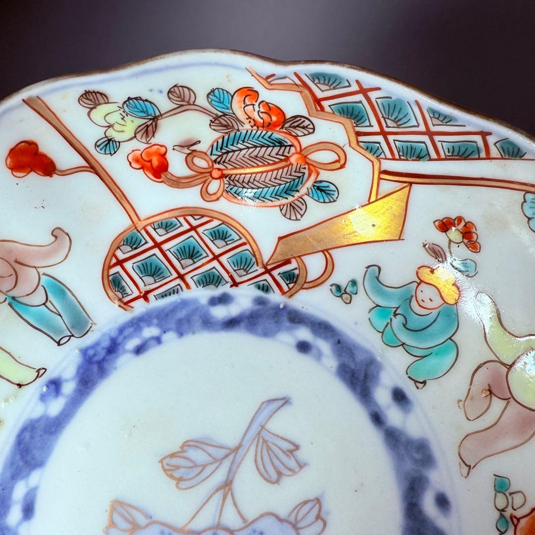 江戸後期～明治期　色絵人物図なます皿　5枚　珍しい絵付　蛇の目高台