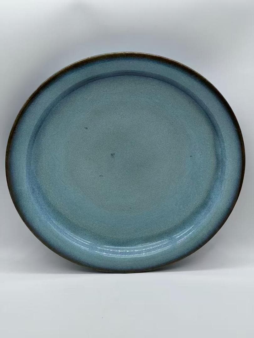 鈞窯　天青釉折縁盤 窯変釉皿　唐物　古賞物　時代物　中国古美術(B-55) 古』【鈞窯 紫金釉】重量948g 釣窯釉 均窯 唐物 古道具 中国