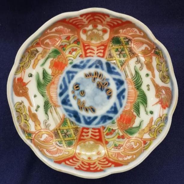 B_古伊万里 金襴手 鶴亀文　小皿５客