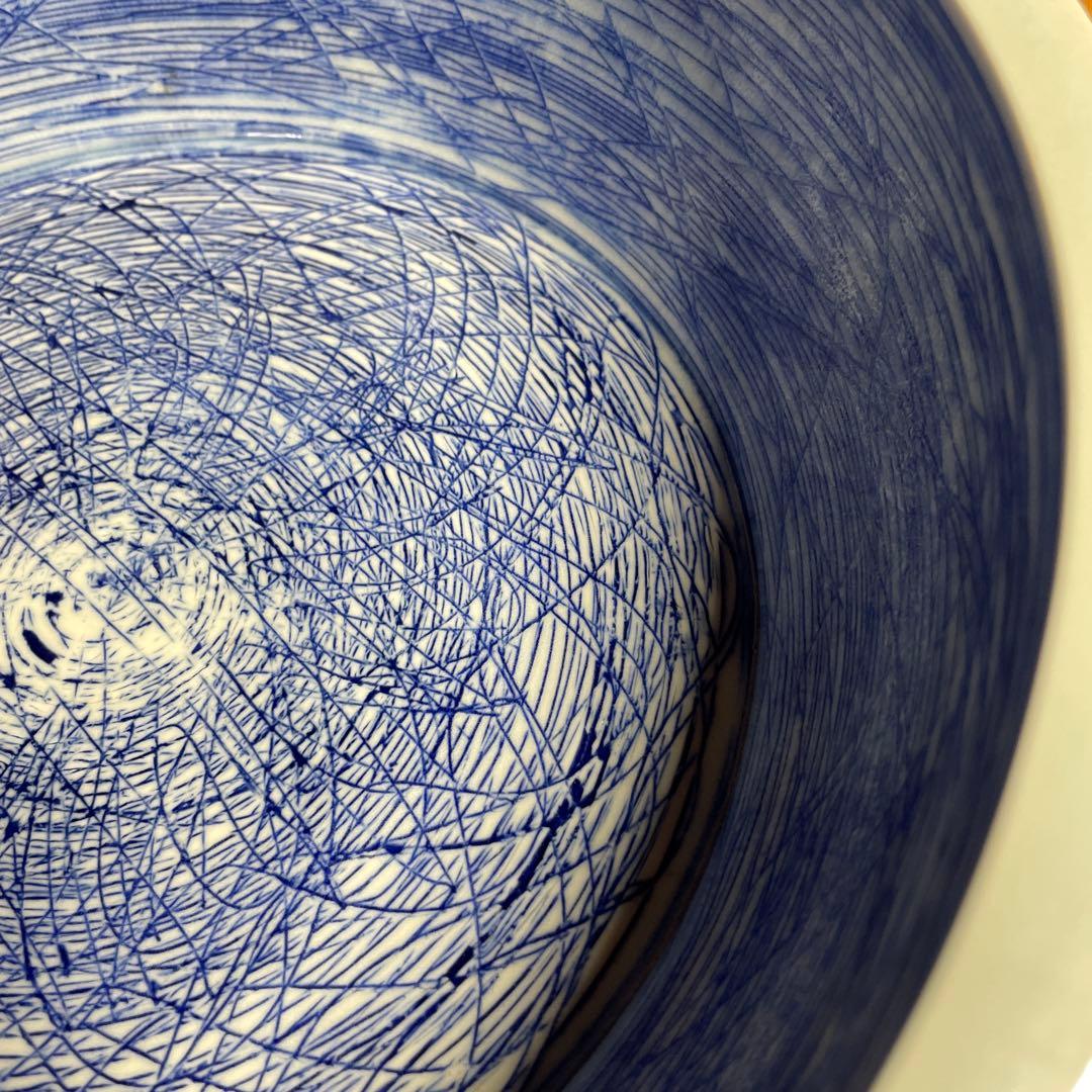 吉川正道 染付線紋銅鑼鉢 吉川正道 染付線紋銅鑼鉢