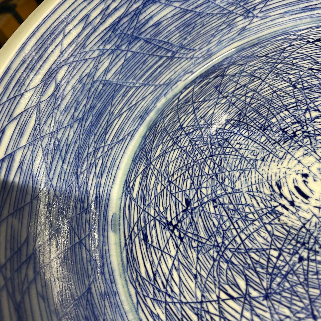 吉川正道 染付線紋銅鑼鉢 吉川正道 染付線紋銅鑼鉢