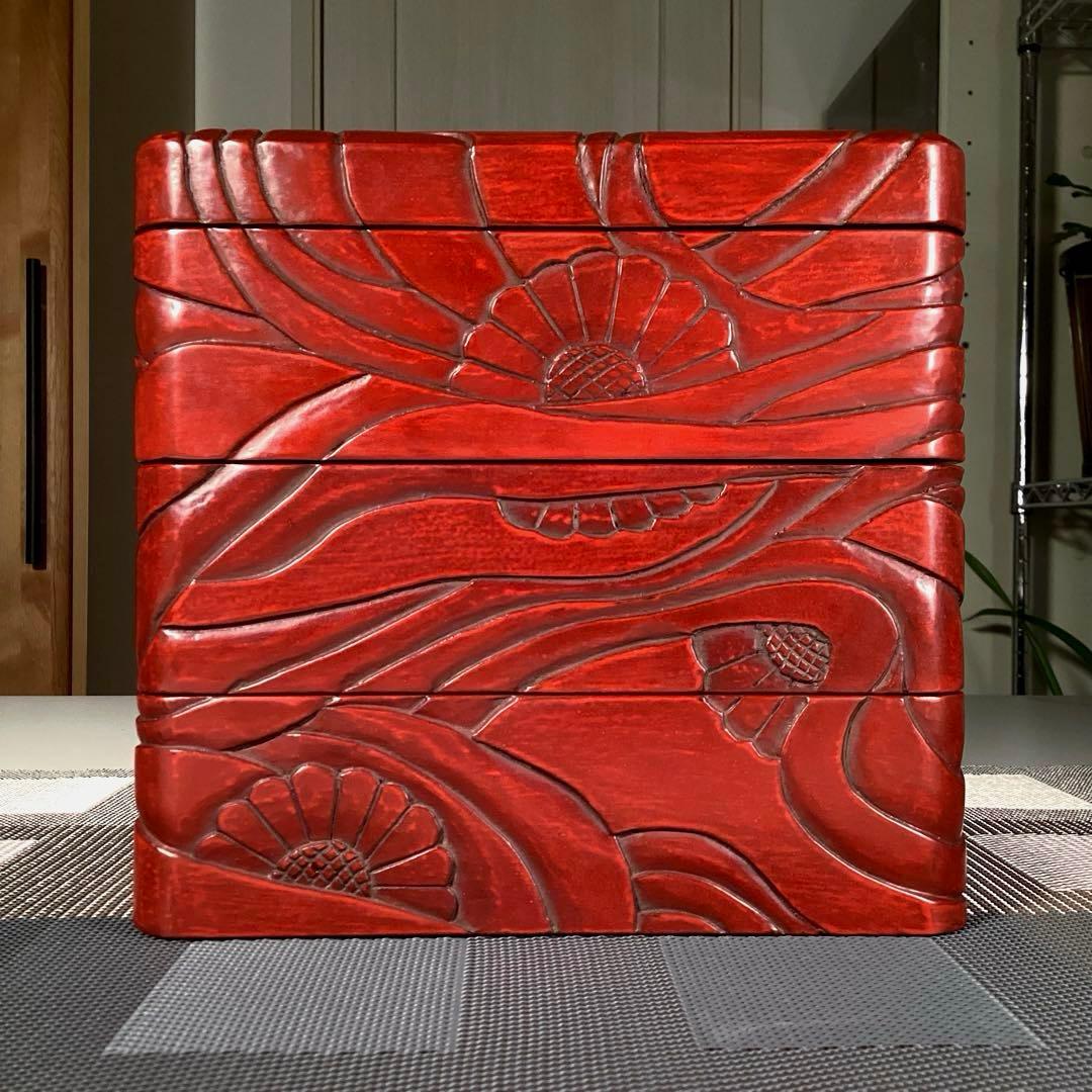 『芸術うー特価』　鎌倉彫　花菱印　三段重