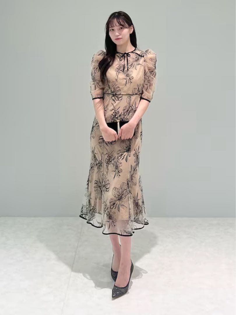 leja 花柄リボンパフスリーブマーメイドワンピースドレス Sサイズ