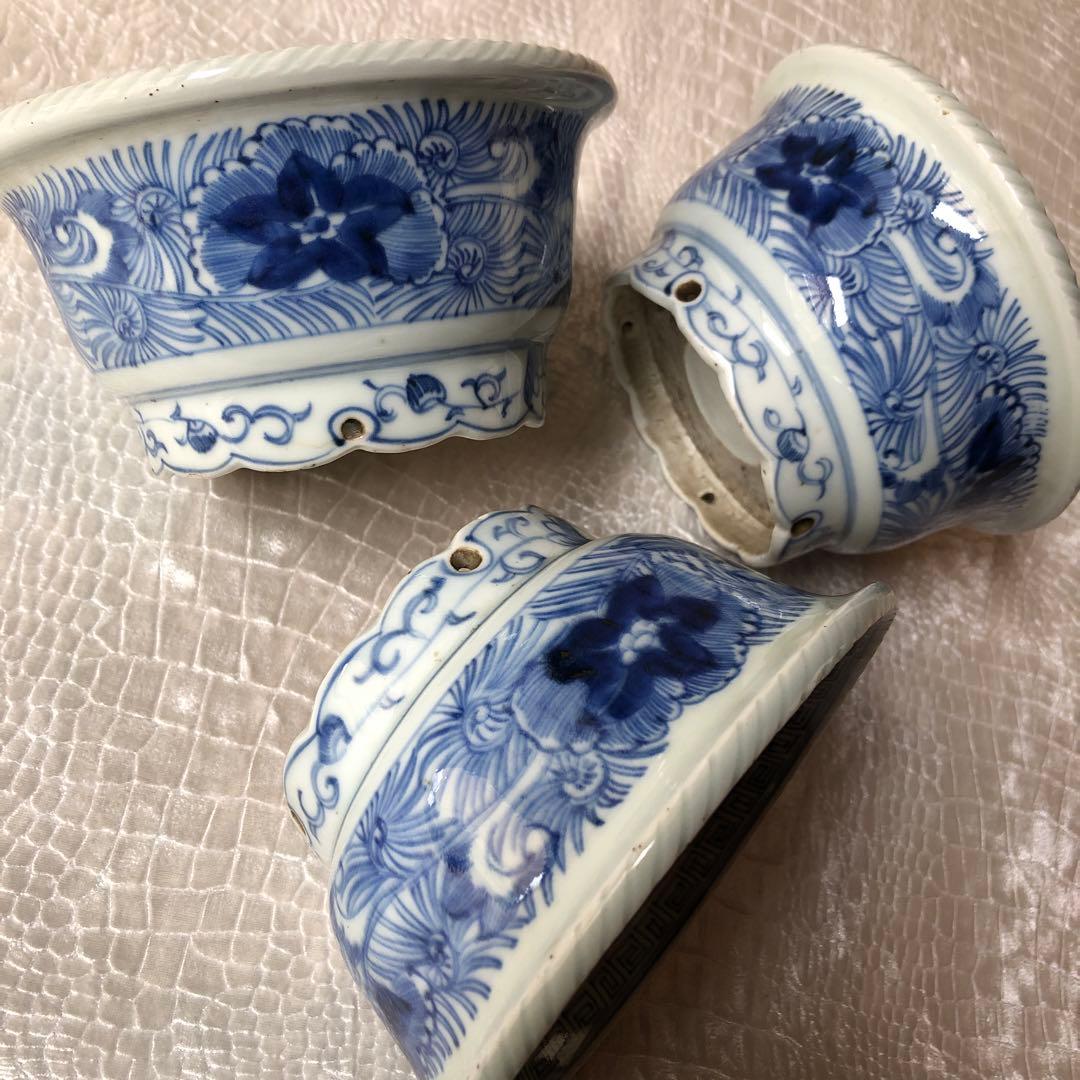 古伊万里 染付 花唐草文鉢　３客　江戸後期