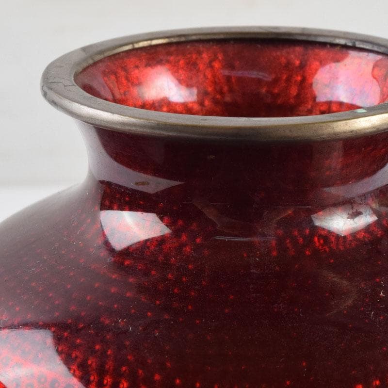 七宝焼 赤透釉 花文 花瓶 V 9018 美術品・アンティーク・コレクション