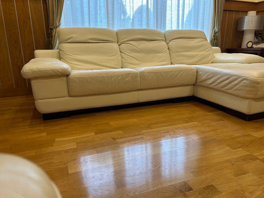 【値下】① IDC大塚家具 L/S Comfort-08 カウチソファ総本革