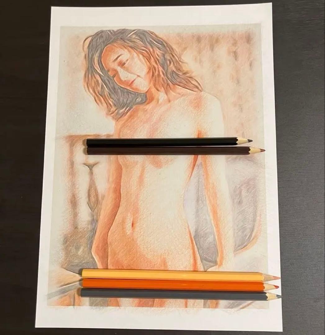 女優画18 額装品　額縁寸法32.7㎝×24.0㎝×1.5㎝　色鉛筆画　定款付
